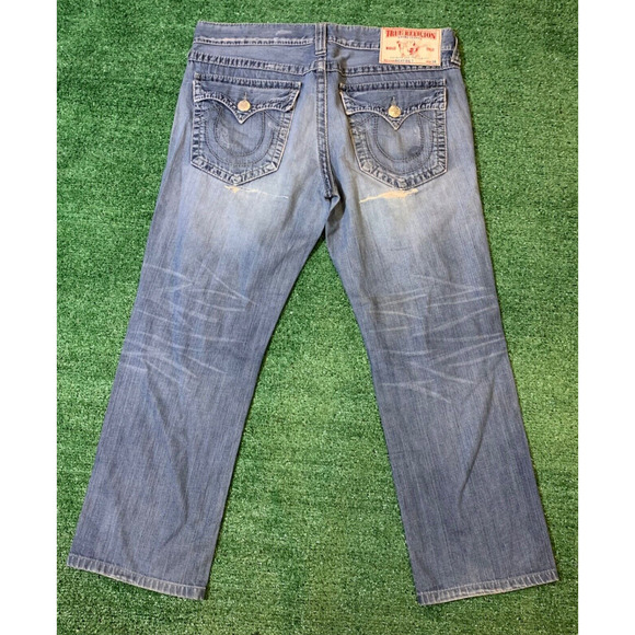 True Religion Jeans Mens 38x29 Ricky Relaxed Straight Distressed Flap Pocket